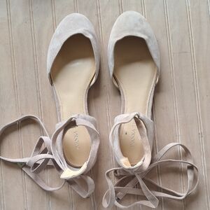 Ivanka Trump Elise Suede Leather Ankle Straps D'Orsay Cream Ballet Flats